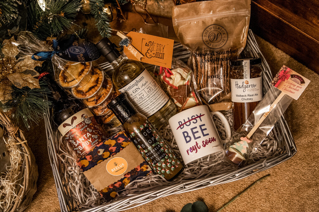 close up of the foodie hamper featuring local businesses in the post