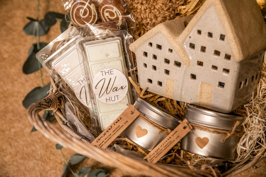 close up of the home hamper featuring local businesses in the post