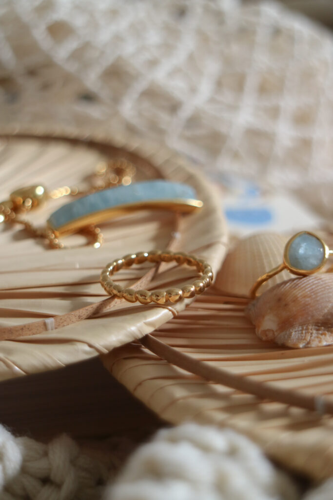 close ups of the blue jewellery