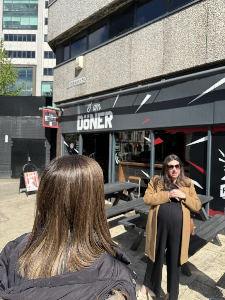 Leeds food tour giving their introduction outside I am Doner