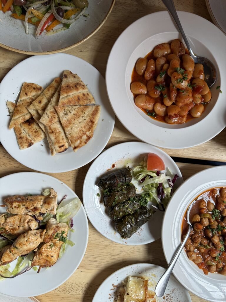 a great spread of Greek food