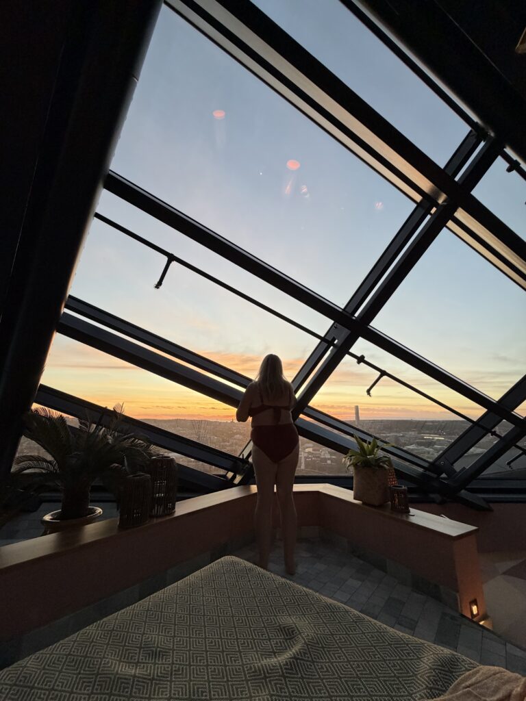 lucy looking out to the sunset 