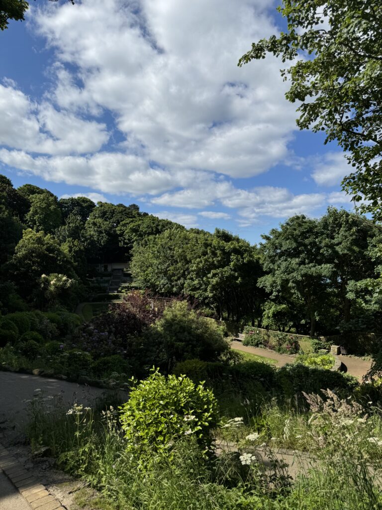 the italian gardens in scarborugh in blue skies 