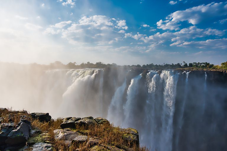 Victoria falls with blue skies